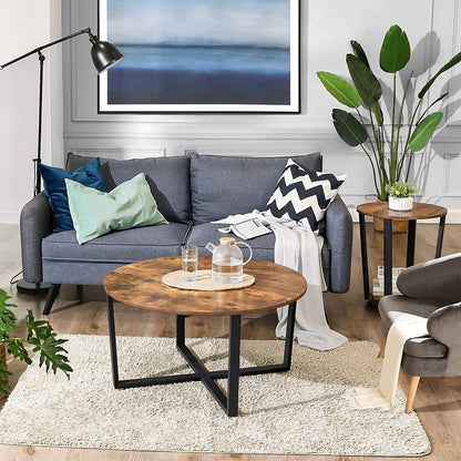 Round Coffee Table Rustic Brown And Black - 88×88×47cm
