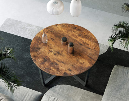 Round Coffee Table Rustic Brown And Black - 88×88×47cm
