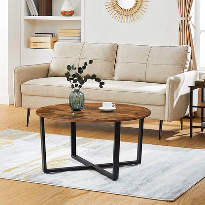 Round Coffee Table Rustic Brown And Black - 88×88×47cm