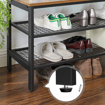 Coat Rack Stand Industrial Style With Grid Wall And Shoe Storage 185 Cm Tall Rustic Brown