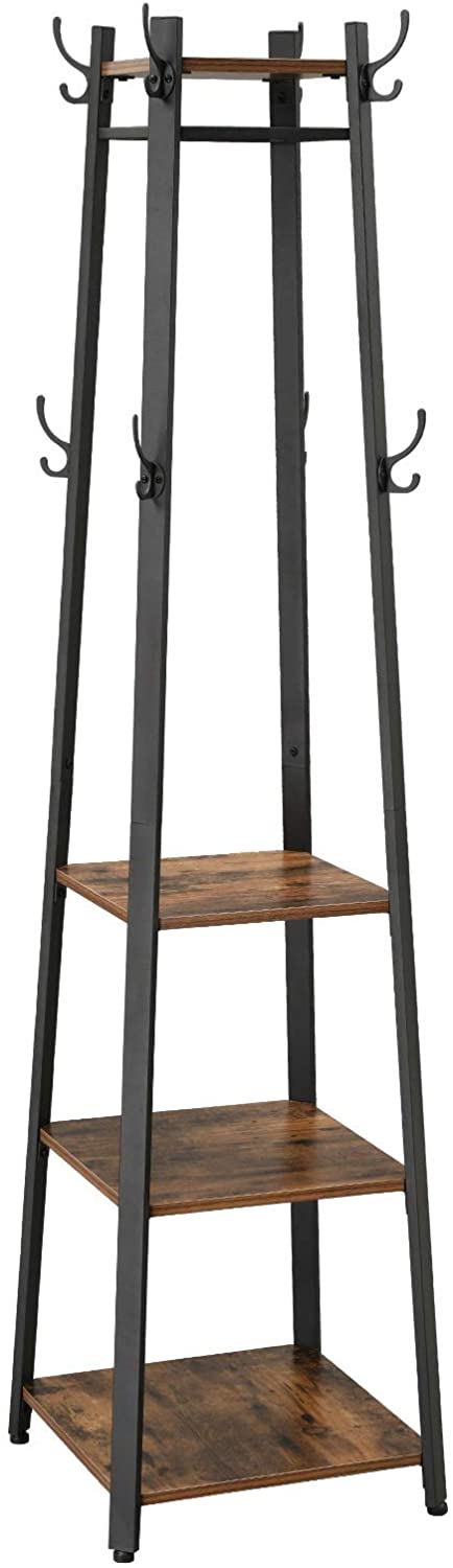  Coat Rack with 3 Shelves with Hooks Rustic Brown and Black