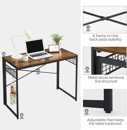 Computer Desk With 8 Hooks Rustic Brown And Black