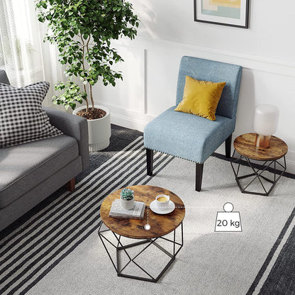 Set Of 2 Side Tables Robust Steel Frame Rustic Brown And Black