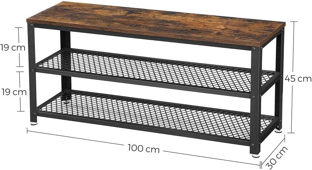 Shoe Rack With 2 Shelves 100 X 30 X 45 Cm Rustic Brown And Black