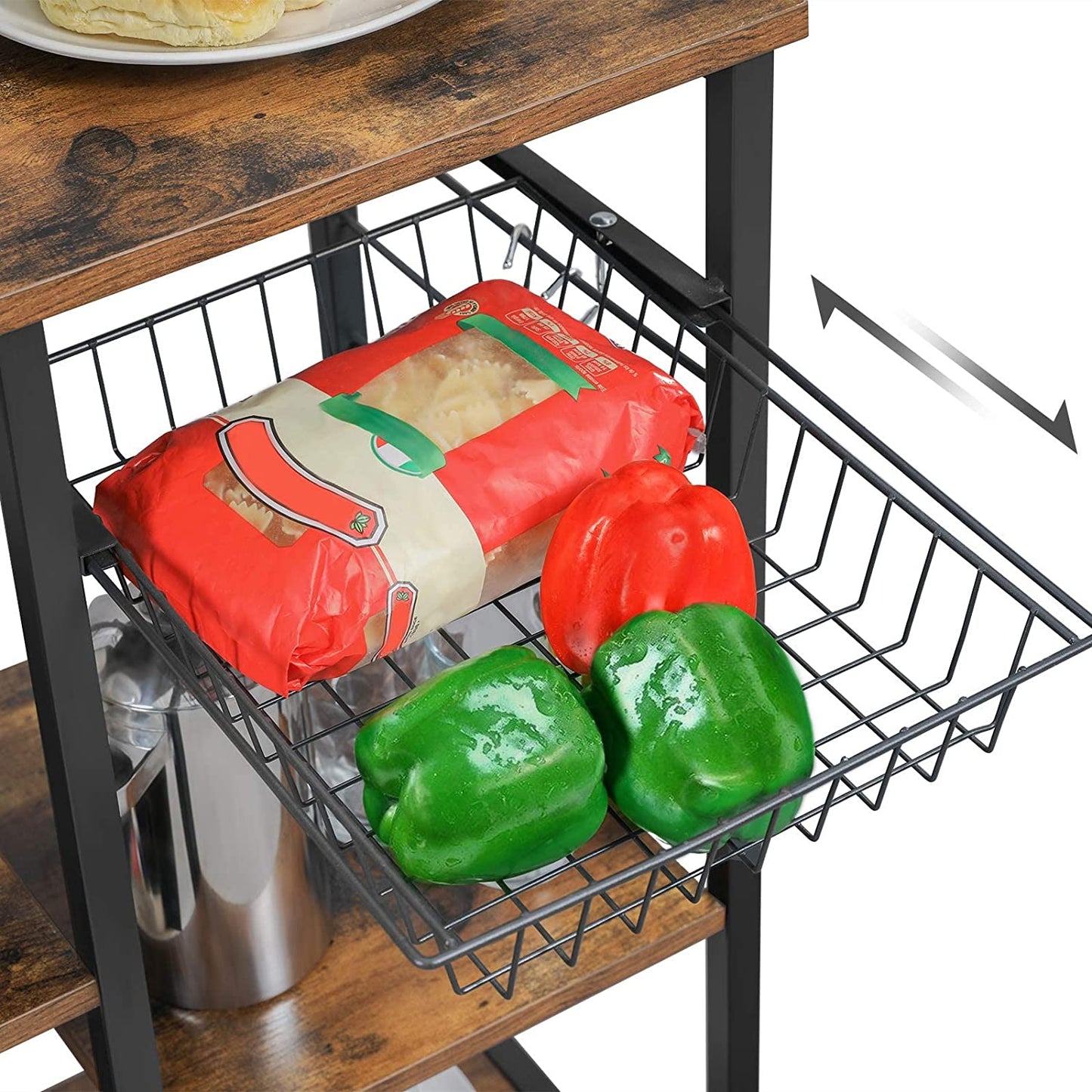 Kithcen Baker'S Rack With Shelves Microwave Stand And 6 S-Hooks Rustic Brown