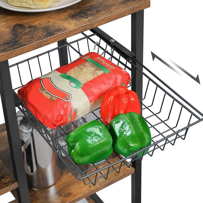 Kithcen Baker'S Rack With Shelves Microwave Stand And 6 S-Hooks Rustic Brown