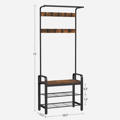 Vintage Coat Rack Shoe Bench, Wood Look Accent Furniture And Metal Frame