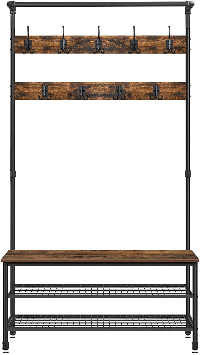 Coat Rack Stand With 9 Hooks And Shoe Rack With Industrial Style Sturdy Steel Frame