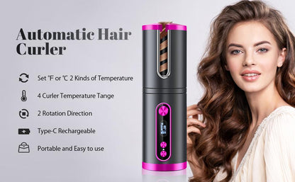 Portable Wireless Hair Curler With Led Display (Pink)