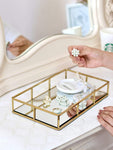 Tray Gold Mirror Decorative For Storage Jewelry And Makeup Accessories