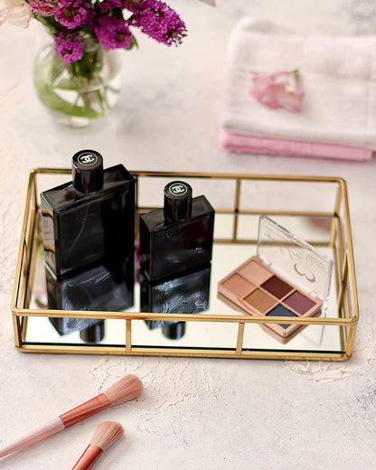 Tray Gold Mirror Decorative For Storage Jewelry And Makeup Accessories