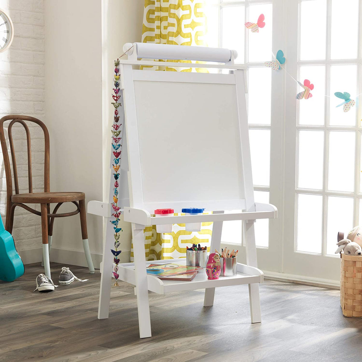 White Deluxe Wood Easel Set For Kids