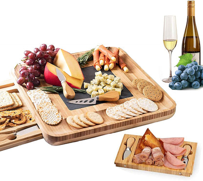 Bamboo Cheese Board Set With Knife Set And Wooden Tray