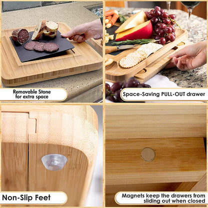Bamboo Cheese Board Set With Knife Set And Wooden Tray