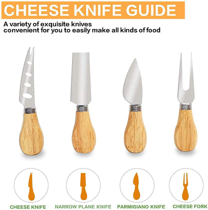 Bamboo Cheese Board Set With Knife Set And Wooden Tray