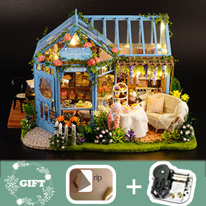 Dollhouse Miniature With Furniture Kit, Dust Proof, Music - Rosa Garden Tea