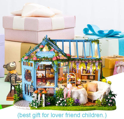 Dollhouse Miniature With Furniture Kit, Dust Proof, Music - Rosa Garden Tea