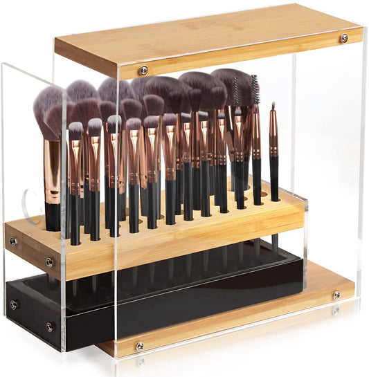 31 Holes Acrylic Bamboo Brush Holder Organiser Beauty Cosmetic