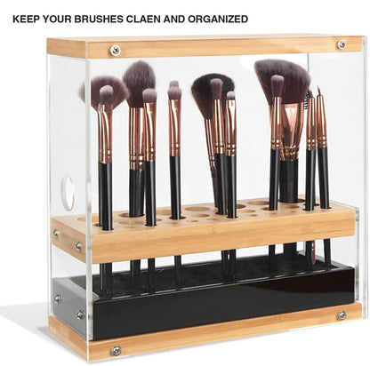 31 Holes Acrylic Bamboo Brush Holder Organiser Beauty Cosmetic