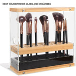 Acrylic Bamboo Brush Holder Cosmetic Display Stand With Drawer