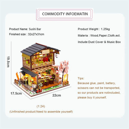Dollhouse Miniature Kit With Furniture, Dust Proof, And Music - Asia (1:24 Scale)