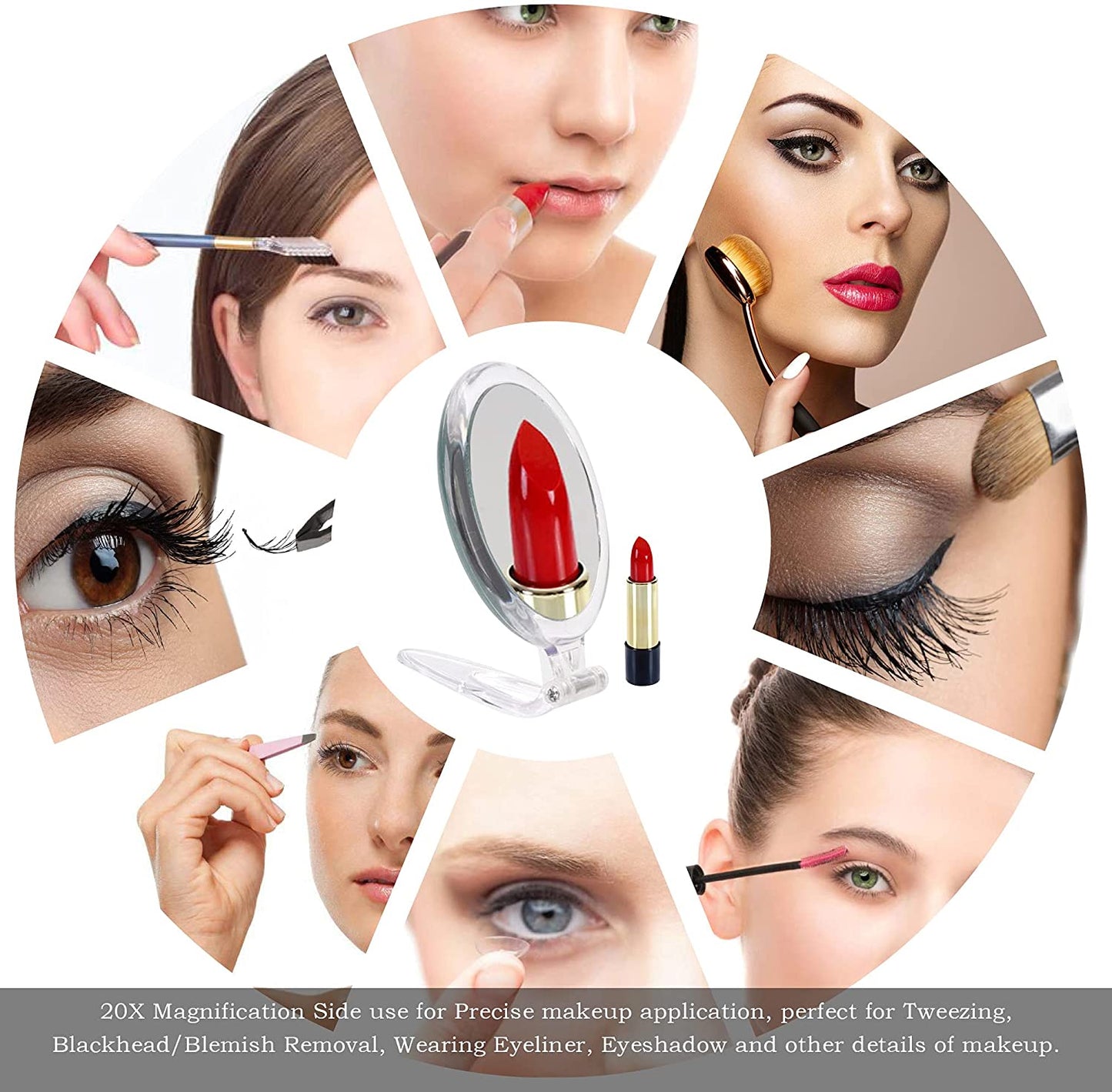 20X Magnifying Hand Mirror For Makeup, Tweezing, And Blemish Removal (15 Cm) - 19.7×16.8×15.2cm