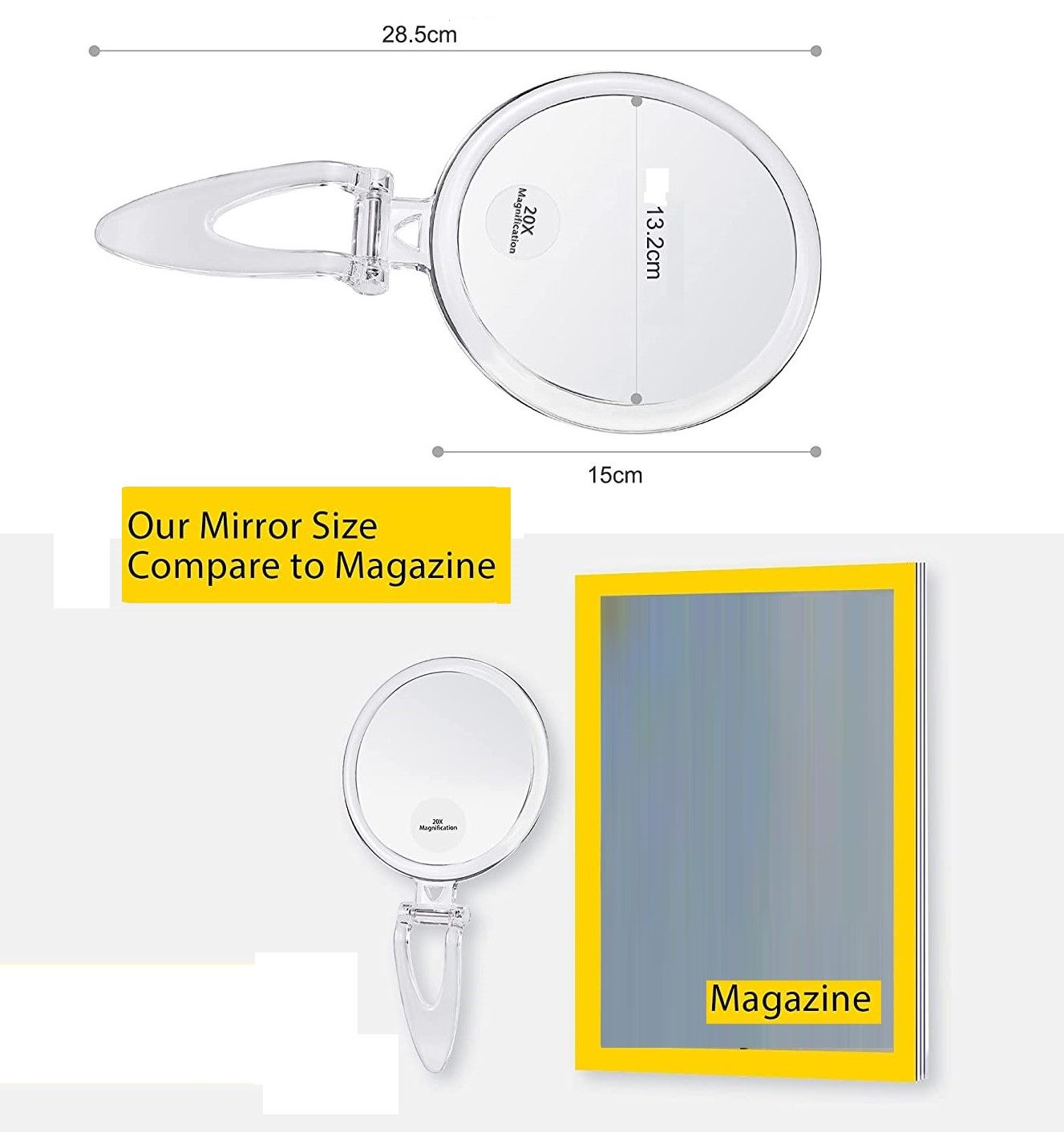 20X Magnifying Hand Mirror For Makeup, Tweezing, And Blemish Removal (15 Cm) - 19.7×16.8×15.2cm