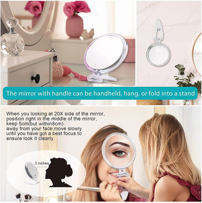 20X Magnifying Hand Mirror For Makeup, Tweezing, And Blemish Removal (15 Cm) - 19.7×16.8×15.2cm