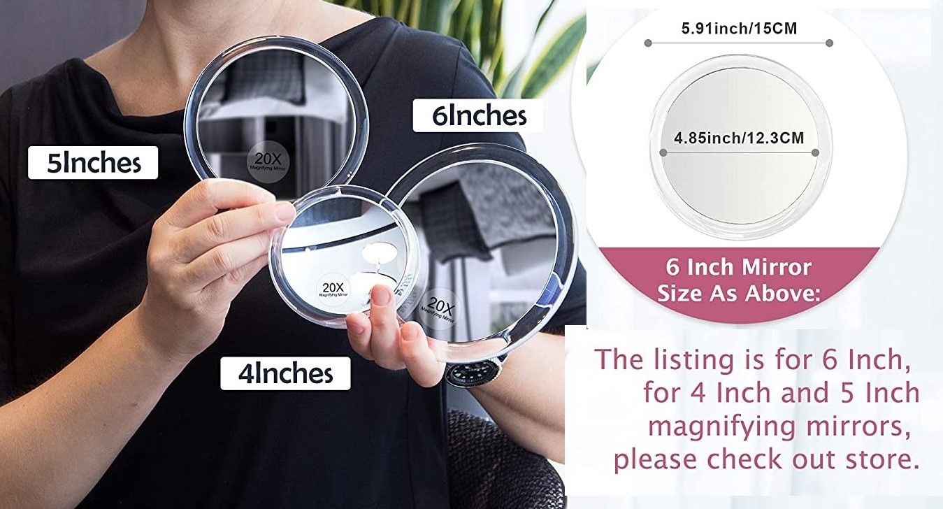 20X Magnifying Hand Mirror With Suction Cups Use For Makeup Application(15 Cm Black