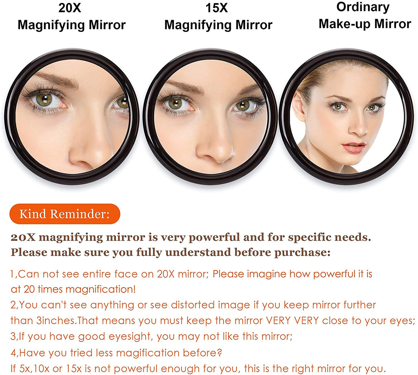20X Magnifying Hand Mirror With Suction Cups Use For Makeup Application(15 Cm Black