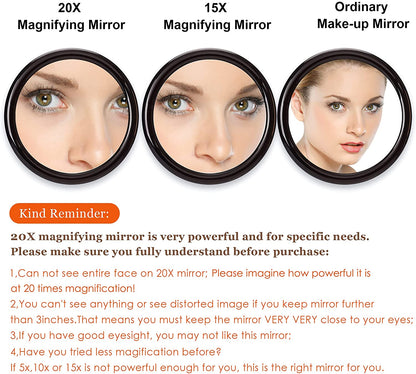 20X Magnifying Hand Mirror With Suction Cups Use For Makeup Application(15 Cm Black