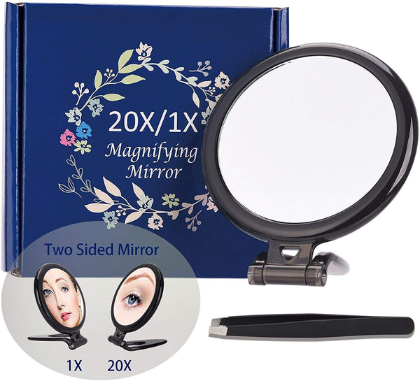  20X Magnifying Hand Mirror Two Sided Use For Makeup Application(10 Cm Black