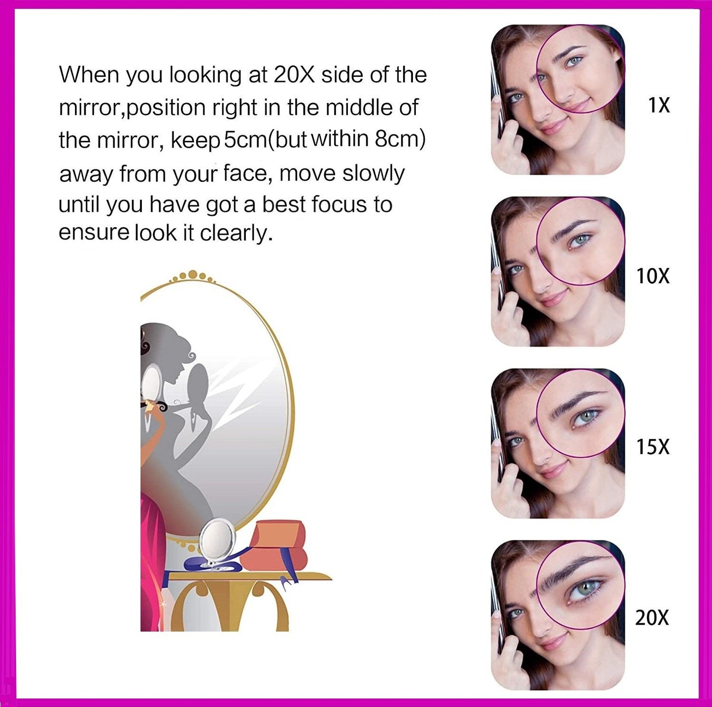 20X Magnifying Hand Mirror For Makeup, Tweezing, And Blemish Removal (10 Cm Black)