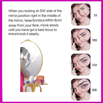 20X Magnifying Hand Mirror For Makeup, Tweezing, And Blemish Removal (10 Cm Black)