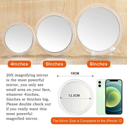 20X Magnifying Hand Mirror With Suction Cups For Makeup, Tweezing