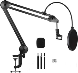 Heavy-Duty Microphone Arm Stand: Suspension Boom, 6" Pop Filter, Cable Ties