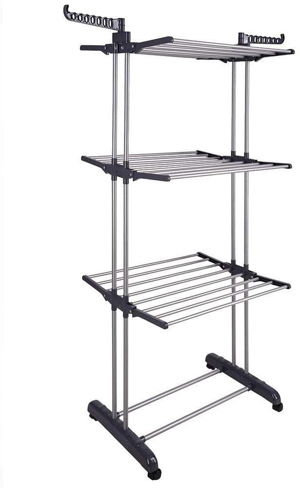 Foldable Clothes Drying Rack: 3 Tier, Indoor, With Hanger Stand Rail