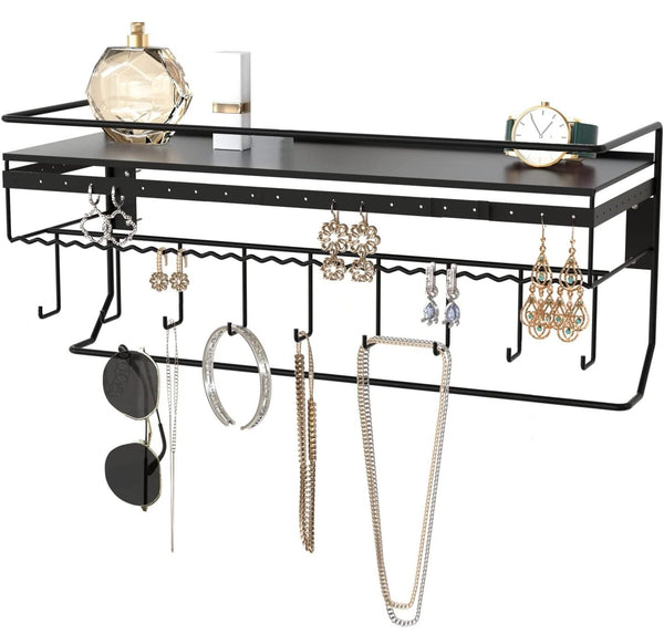  Classic Black Iron Wall-Mounted Cosmetics & Jewelry Shelf
