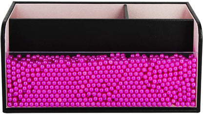 Leather Makeup Brush Organizer With Acrylic Cover And Pink Pearls (Black)