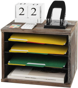 Rustic Wood Desk Organizer With 4 Compartments For Home And Office