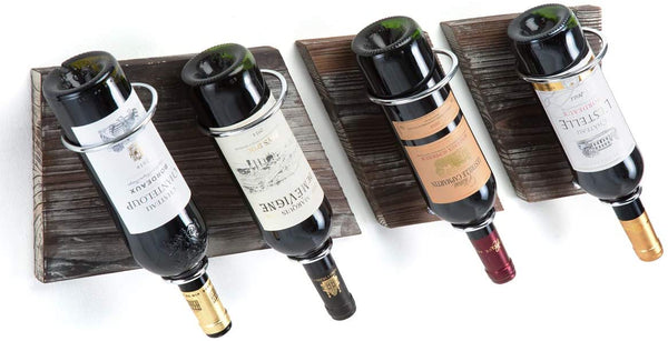  Rustic Wood And Metal Wine Rack Set For 4 Bottles (Home Bar & Kitchen)