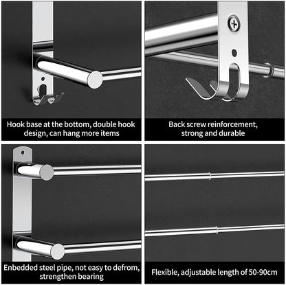 Stretchable Towel Bar For Bathroom And Kitchen (45-75 Cm, Two Bars)