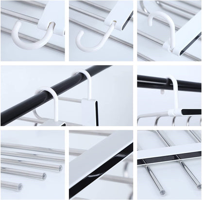 2 Pack Adjustable Multi-Layer Pants Hanger (6 In 1, White)