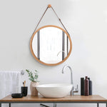 Hanging Round Wall Mirror 38 Cm - Solid Bamboo Frame