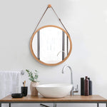 Hanging Round Wall Mirror 45 Cm - Solid Bamboo Frame