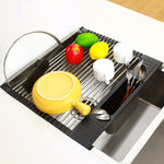 Large Stainless Steel Roll Up Dish Drying Rack With Utensil Holder