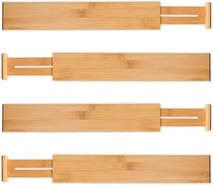 4 Bamboo Adjustable Kitchen Drawer Dividers (Large, 44-55 Cm)