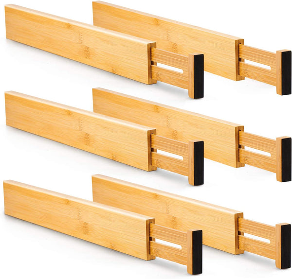  6-Pack Bamboo Adjustable Kitchen Drawer Dividers (Large)