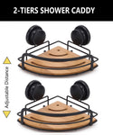 2-Pack Round Bamboo Corner Shower Caddy With Suction Cups