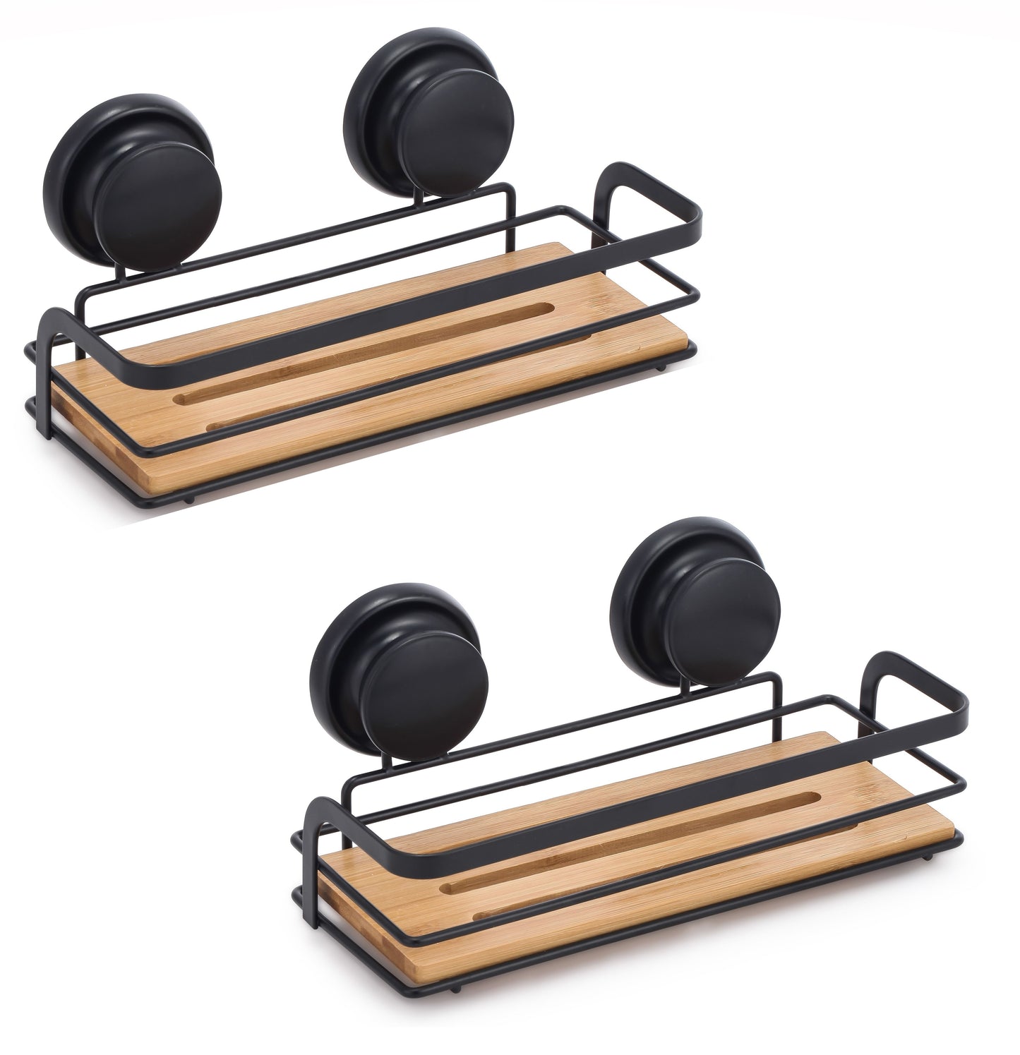Bamboo Corner Shower Caddy Shelf Basket Rack with Vacuum Suction Cup No Drilling